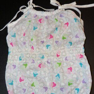 Vintage Girls White Sunsuit Romper with Colorful Hearts Shoulder Ties Size 12M